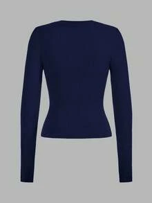 SHEIN EZwear 2件組女款休閒純色百搭修身長袖T恤，適合秋冬穿著 - 彩色 - 查看 6