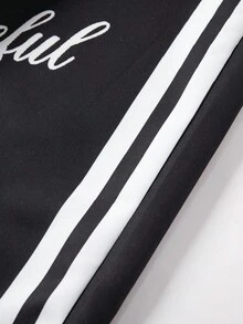 SHEIN 青少年女孩秋季寬腿多功能休閒寬鬆工裝運動褲，極簡風，返校穿搭，黑色正式工作風 - 黑色 - 查看 6