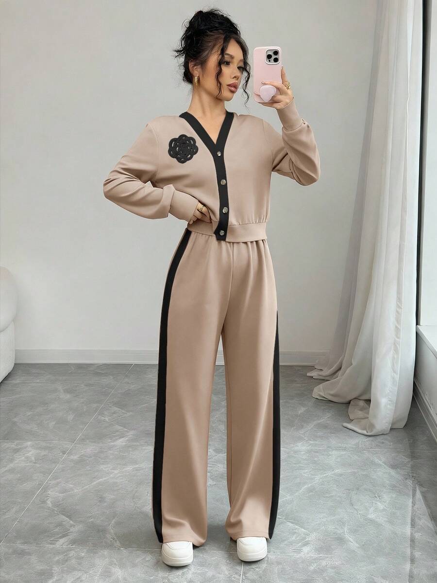 Selianne Women's Floral Print Long Sleeve Cardigan And Pants Casual 2 Pieces Set, Autumn/Winter