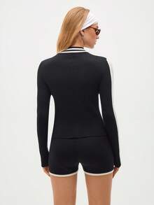 SHEIN 女式常规版型立领长袖针织毛衣 - 黑色 - 查看 7