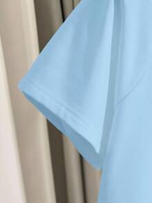 Resyla Bộ đồ thể thao thường ngày dành cho nữ, thích hợp mặc hàng ngày, trở lại trường, chụp ảnh, phong cách đường phố, ngoài trời, cắm trại, du lịch, thời trang, bộ áo phông và quần short nữ - Màu xanh lam - Xem 7