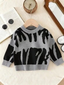 Toddler Boys' Casual Letter Pattern Jacquard Knit Long Sleeve Sweater, Autumn/Winter Fall Baby Boy Jumper Baby Sweaters Knitted Sweater Baby Clothes Fall Sweater Toddler Sweater Baby Knitted Sweater Goose Baby Outfit Toddler Sweater Baby Solid Color Knitted Sweater Sweater For Baby Boy Baby Boy Oversized Crew Neck Baby Boy Jumper Baby Jumper Baby Knitted Sweater Baby Solid Color Knitted Sweater