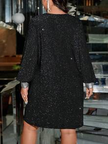 SHEIN PETITE CURVE Christmas Petite Plus Size Women Elegant Minimalist Party Dress - Black - View 2