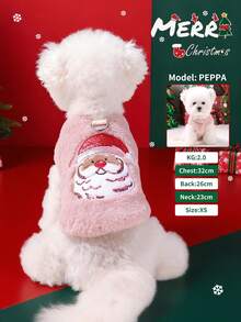PETSIN 1pc Pet Clothing, Cute Embroidered Bearded Santa Claus Christmas Outfit, Autumn And Winter Thick Cotton Vest, Cat And Dog Clothing And Apparel - Pink - View 1