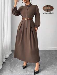 SHEIN CURVE+ Plus Size Women Solid Color Minimalist Long Sleeve Dress