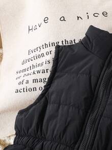 Elladie kids 女童休闲百搭黑色加厚棉背心，拉链口袋，腰部收紧，新款秋冬夹克 - 黑色 - 查看 10