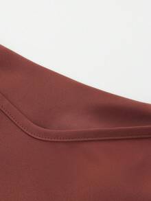 Lyxana Women's Casual Versatile Solid Color Mandarin Collar Top - Brown - View 3