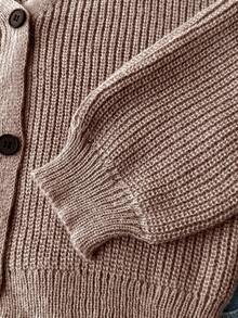 Sparklyn 女童V领针织开衫，灯笼袖短款时尚热销毛衣外套，女童针织开衫 - 卡其色 - 查看 4