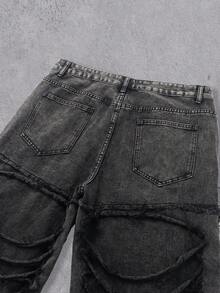 Manfinity Denimwave Men's Casual Distressed Ripped Frayed Hem Black & Grey Stacked Jeans, Perfect Holiday Gift For Boyfriend & Husband Punk Pants Men Tripp Pants Goth Pants Men - Dark Grey - View 10