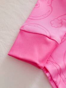2pcs/Set Girls' Snug Fit Pants And Long Sleeve Pajama Set Snug Fit Pink Girl Clothes - Pink - View 6