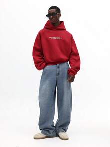 SUMWON Tokyo Graphic Back Print Hoodie Streetwear Urban Style Drawstring Hooded Sweatshirt Japanese City Design Casual Fall Winter Pullover - Red - View 5