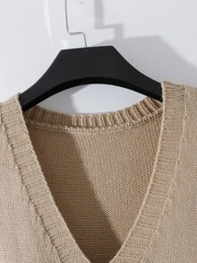 EMERY ROSE كنزة صوفية صوفية بياقة على شكل حرف V وجيوب للنساء البدينات، لارتداء في المناسبات اليومية والتنقل، بتصميم بسيط ومتعدد الاستخدامات، بلون أحادي - كاكي - مشاهدة 3