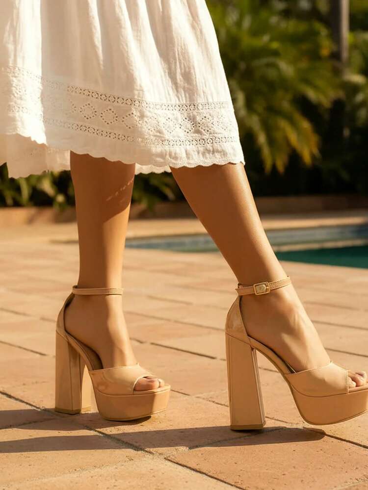 La Caprichosa Sandalias de tacón alto plataforma, sandalias de charol nude, sandalias de charol negro, sandalias de charol fucsia, sandalias elegantes con pulsera al tobillo, sandalias de fiesta con tacón cuadrado, sandalias de charol con hebilla ajustable, sandalias modernas para mujer, sandalias de moda verano, sandalias de charol brillantes, zapatos de tacón ancho cómodos, sandalias altas de noche, sandalias con plataforma para eventos, sandalias chic para boda, sandalias juveniles de charol - Beis - Añade 1