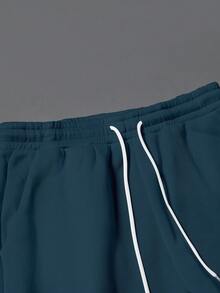 Manfinity Homme 男士秋季字母印花圆领长袖运动衫和抽绳腰带运动裤休闲套装舒适秋冬款式冬装，舒适服装 - 彩色 - 查看 5