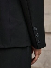 SWAVVY 男士宽松纯色百搭西装套装，含外套和裤子，婚礼 - 黑色 - 查看 6