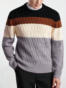 Manfinity CityGents Maglione a maniche lunghe da uomo in maglia jacquard con colori a contrasto, abbigliamento in cashmere da uomo, maglieria da uomo, pullover in maglia per uomo, adatto per autunno/inverno