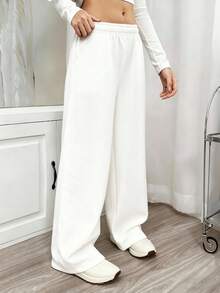 Sparklyn 少女休闲低腰宽松羊毛运动裤，秋冬 - 白色 - 查看 4