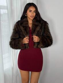 Flirla 1 pièce Robe de soirée bordeaux pour femme, robe élégante ajustée avec col en V, manches à fleurs ajourées et nœud, convient pour toutes les saisons - Rouge foncé - Voir 6