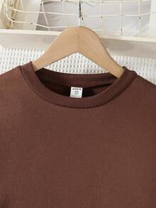 SHEIN 少女宽松休闲简约舒适圆领长袖纯色拼接格子连衣裙