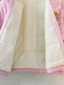 SHEIN Genkimix Kids Young Girls Cotton Padded Jacket, Vintage Pink, Thick Winter Streetwear, Stand Collar, Front Zipper Closure, Embroidered Letter Decor, Warm, Suitable For Autumn/Winter, Commuting, Back To School Season Toddler Girl Jacket Girls Winter Jacket Children Cotton Jacket Girls Jacket With Hood Girls Cartoon Jackets - Pink - View 7