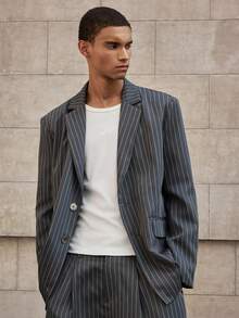 SWAVVY Men's Line Print Casual Long Sleeve Suit Jacket And Pants Set