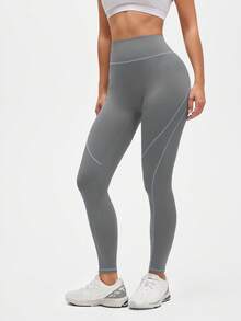 SHEIN Sports 全新百搭女士高端时尚跑步健身瑜伽运动紧身裤 - 黑色 - 查看 5