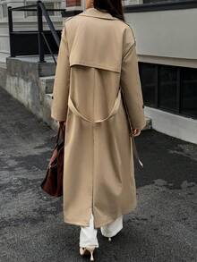 SHEIN Unity Áo gió dài hai hàng khuy cổ điển dành cho nữ, thời trang và cao cấp, thích hợp cho mùa thu - Màu Khaki - Xem 2