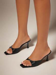 SHUZIA 女士宝石简约性感优雅缎面高跟凉鞋 - 黑色 - 查看 2