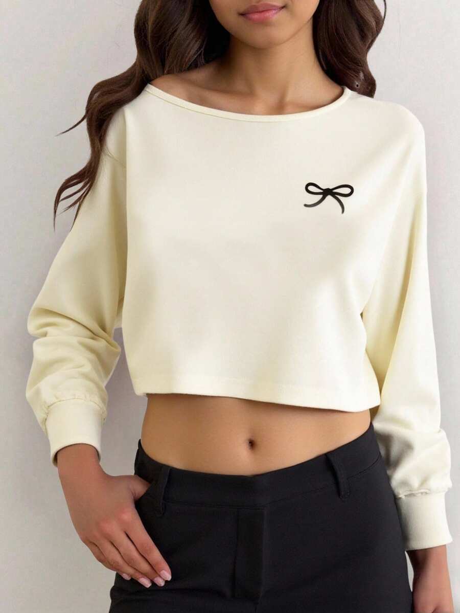 Modisches lässiges Langarm-Shirt mit schräger Schulter in Grau für ältere Mädchen