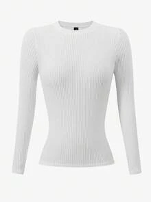INAWLY Women's Fitted Crew Neck Long Sleeve T-Shirt With Thermal Lined, White - White - View 3