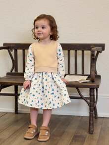 2件套少女休闲简约时尚百搭连衣裙和上衣，可拆分搭配，秋冬新品 - 米色 - 查看 6