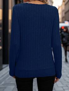 EMERY ROSE LUNE 女士纯色时尚交叉长袖运动衫 - 藏蓝色 - 查看 2