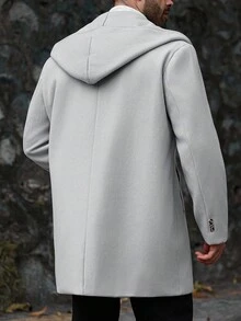Manfinity Homme Áo khoác dài tay mùa đông màu trơn, cài khuy đôi, có mũ dành cho nam giới cỡ lớn, quà tặng cho bạn trai, áo khoác mùa thu, màu xám nhạt, phong cách thường ngày. Rất phù hợp cho các cặp đôi và là món quà tuyệt vời dành cho bạn trai, chồng hoặc bạn bè. - Xám - Xem 2