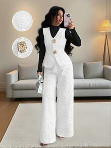 Rafferiza Women's Elegant Textured 2 Pieces Set, Pink, Summer - White - View 3