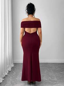 Elenzga 大码女式优雅纯色露肩露背紧身连衣裙