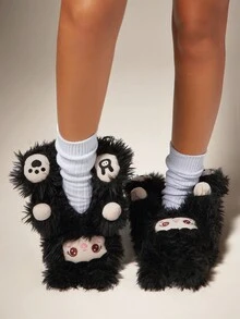SHUZIA Women's Fashionable Cozy Plush Teddy Slippers - Black - View 2