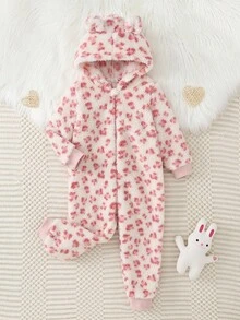 女童豹纹羊毛连体裤，长袖和长腿，休闲家居服 - 粉色 - 查看 9