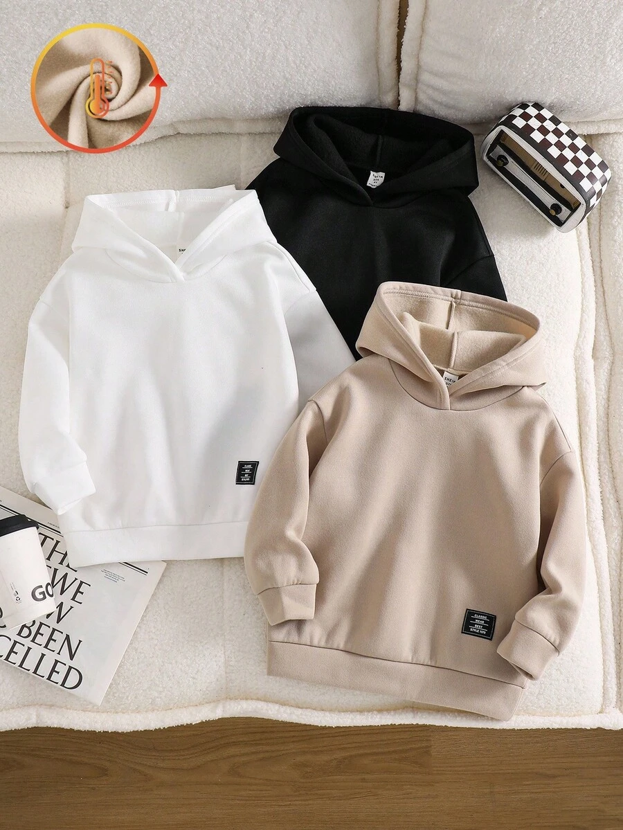 SHEIN 3pcs/Set Young Girl Solid Color Letter Applique Hooded Casual Sweatshirt Set Autumn Winter Clothes For Women - Multicolor - View 1