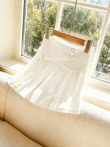 GlowEve Pleated A-Line High Waist Skirt, Elegant Women's Skirt, Apricot Color, Winter