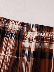 男士休闲格子领刺绣长袖上衣和裤子两件套家居服套装