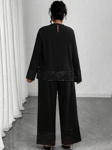 Elenzga Plus Size Elegant Beaded Black 2 Pieces Set Fall - Black - View 2