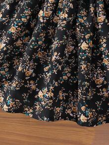 Emery Rose Kids Emery Rose Kids 年轻女孩针织纯色拼布花卉休闲A字连衣裙舒适柔软服装LUNE花卉印花荷叶边下摆连衣裙,法式花卉,仙女裙,田园风 - 黑色 - 查看 5