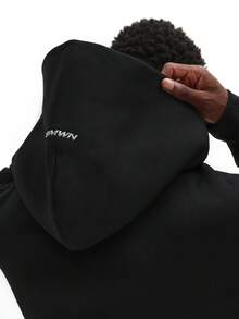 SUMWON 短款经典全拉链连帽衫，带前口袋，休闲日常基础款秋冬街头风连帽卫衣，常规版型，保暖舒适，必备纯色 - 黑色 - 查看 6