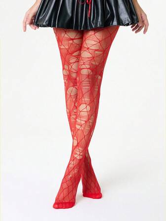 Grunge Punk 1 Paio di Calze a Rete Rosse Tinta Unita + 1 Paio di Calze Rosse, Set di Stile Y2K Baddie, Adatto per Uso Quotidiano e Casual