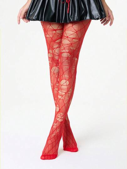 Grunge Punk زوج من جوارب الشبكة ذات اللون الأحمر الصلب + زوج من الجوارب الحمراء، طقم بأسلوب Y2K Baddie، مناسب للارتداء اليومي في الشارع