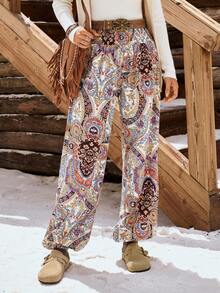 LanaWest Women's Floral Print Elastic Waist Loose Wide Leg Pants, Suitable For Vacation - Multicolor - View 4
