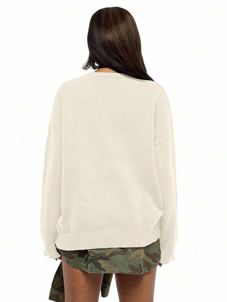 SUMWON WOMEN Crew Neck Knit Sweater With Embroidered Logo Detail