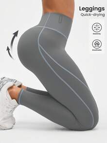 SHEIN Sports 全新百搭女士高端时尚跑步健身瑜伽运动紧身裤 - 黑色 - 查看 1