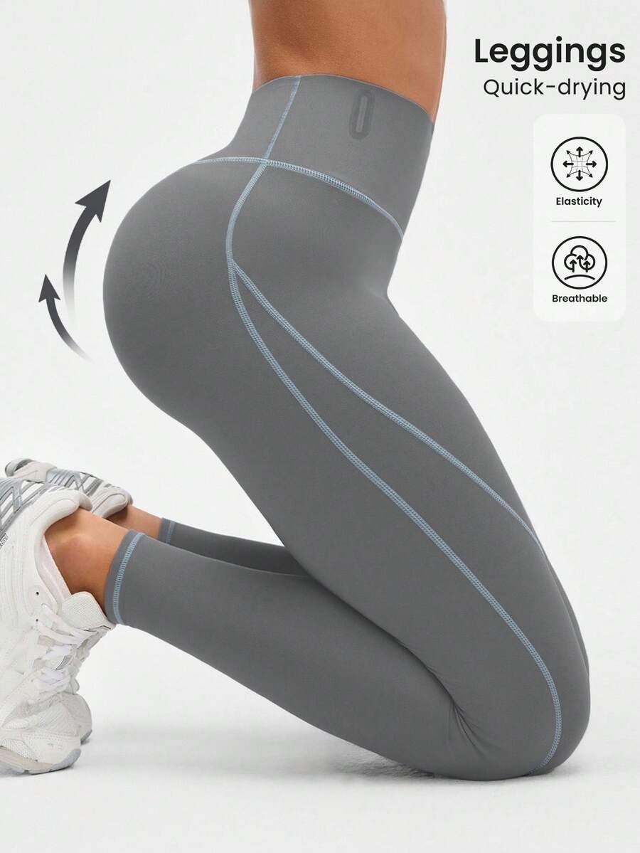 SHEIN Sports 全新百搭女士高端时尚跑步健身瑜伽运动紧身裤 - 黑色 - 查看 1