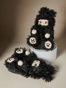 SHUZIA Women's Fashionable Cozy Plush Teddy Slippers - Black - View 4